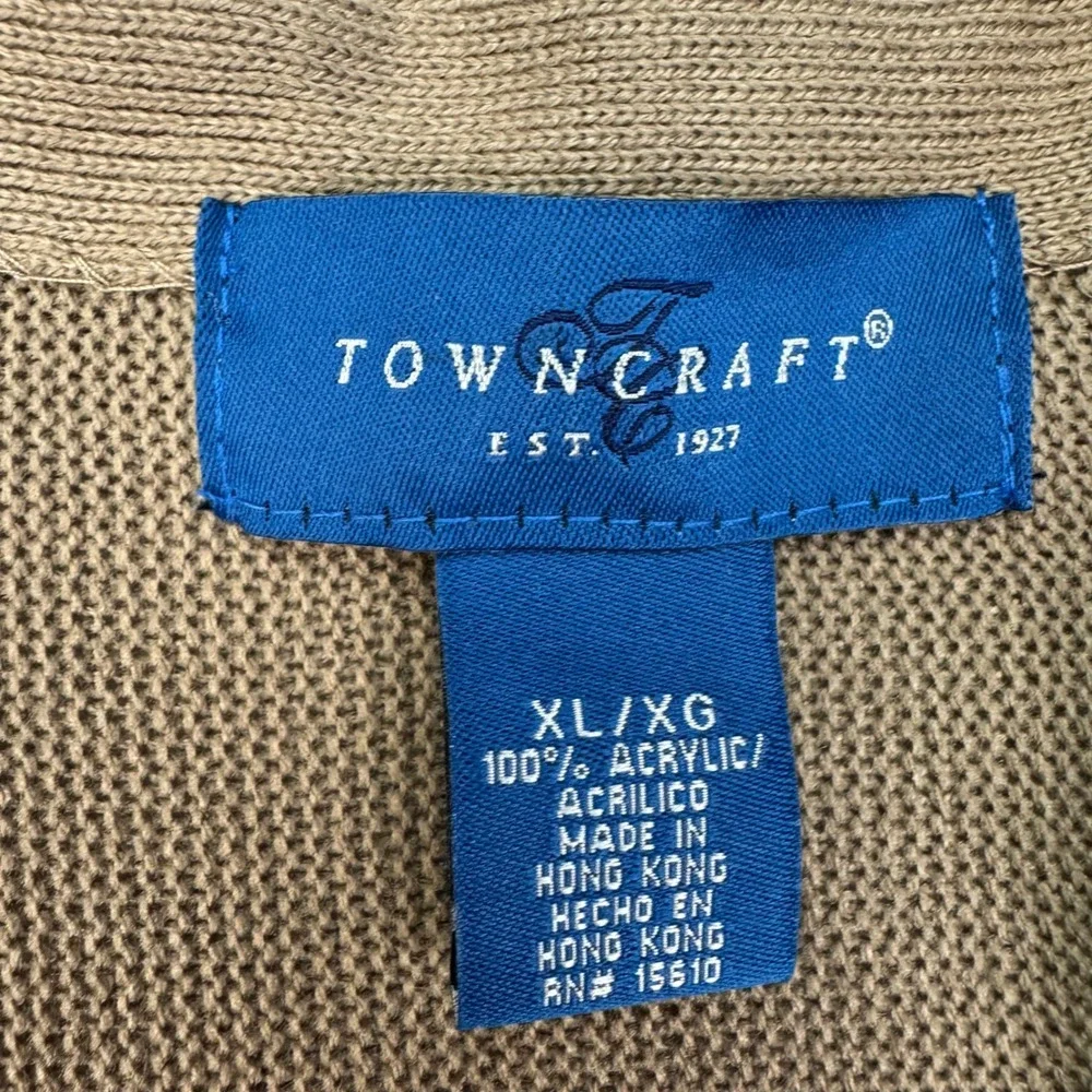 Vintage Towncraft JCPenney Men XL Tan Brown Grunge Prep Cardigan Sweater NWT
